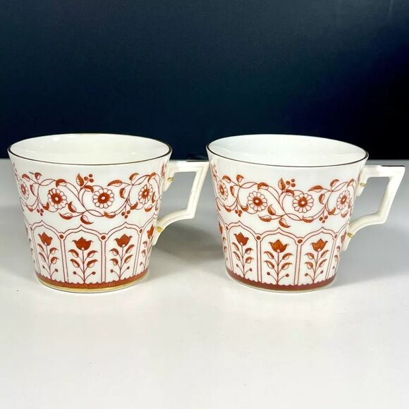 Vintage Royal Crown Derby Rougemont Pattern Tea Cups Gold Trim England Set of 2 - Picture 6 of 11